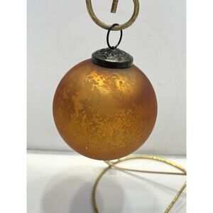 Vintage Glass Ball Christmas Ornament Kugel Embossed Brass Amber Matte Brown